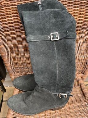 Cole Haan Black Suede Tall Putnam Zipper Waterproof Boots Size 9